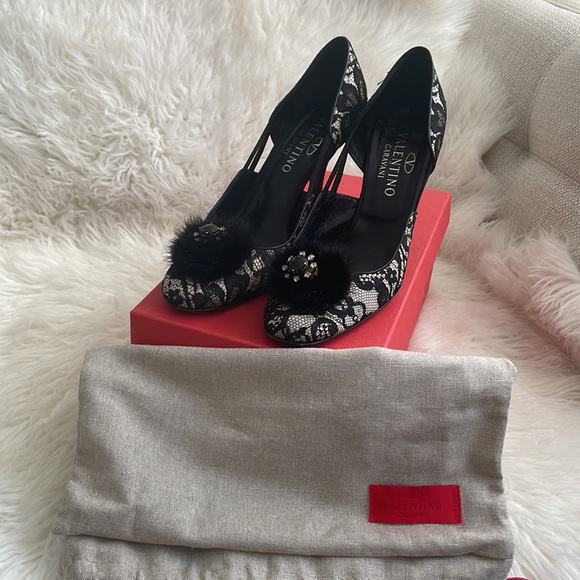 Valentino Mink/Jeweled Black & Nude Heels - Picture 12 of 13